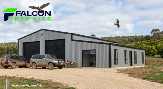 Falcon Gable Lean-To 2 Roller Doors 1 Sliding Glass Door 4 Windows 1 Personal Access Door